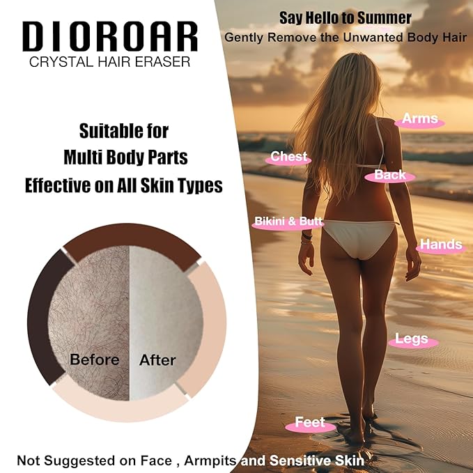 Crystal Hair Eraser for WomenUpgraded Painless Crystal Hair Remover DiamondEffective Nano Glass Hair Removal Stone Exfoliation without ShaverNatural Epilator for Silky Skin(Black)