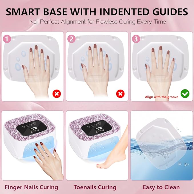 Rechargeable UV/LED Nail Lamp with Auto Sensor Portable Cordless Gel Nail Dryer Light 4 Timings &amp Diamond LCD Screen UV Light for Gel Nails at Home Salon