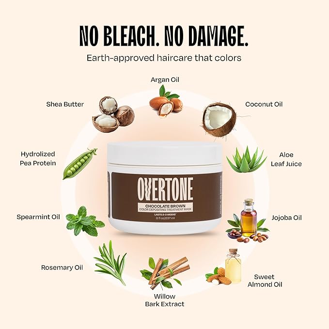 Overtone Semi Permanent Hair Color Conditioner Chocolate Brown 8 oz Nourishing Damage-Free Color Depositing Mask for All Hair Types with Shea Butter &amp Coconut Oil Vegan &amp Cruelty-Free