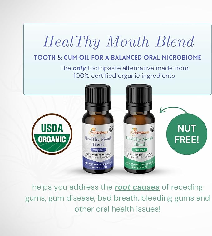OraWellness Nut Free Healthy Mouth Blend Organic Toothpaste &amp Mouthwash Alternative Tooth Oil Natural Mouth Rinse for Healthy Teeth &amp Gums for Women Men and Kids Pack of 1