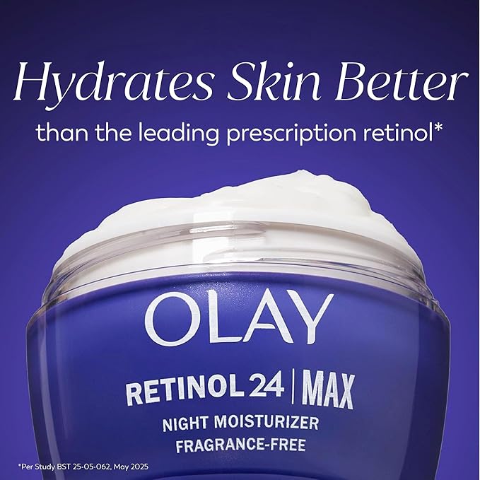 Olay Retinol Face Moisturizer 24 MAX Anti-Aging Night Cream for Women Fragrance-Free Non Greasy - Anti-Wrinkle Smooth Fine Lines Tightening Hydrating Skin Care - Peptides Glycerin 1.7 Oz