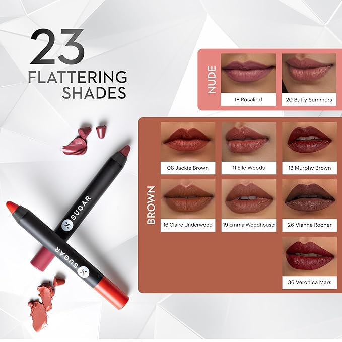 SUGAR Cosmetics Matte As Hell Crayon Lipstick - 01 Scarlett O'hara (Red) with Sharpener Highly Pigmented Creamy Texture Long Lasting Matte Finish