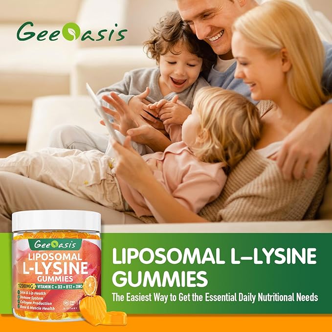 Liposomal L-lysine Gummies 1200mg Lysine Chewable Supplement with Vitamin C D3 B12 &amp Zinc for Adults &amp Kids Immune &amp Collagen Support Lips &amp Skin Health Vegan Natural Fruit Flav