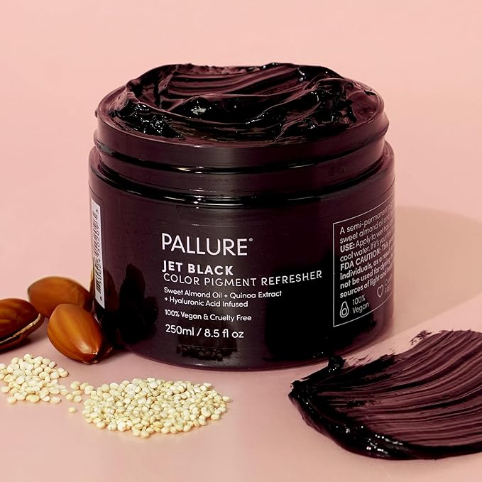 Pallure Color Pigment Refresher Mask Semi Permanent Hair Color Depositing Conditioner 8.5 Oz (Intense Black)
