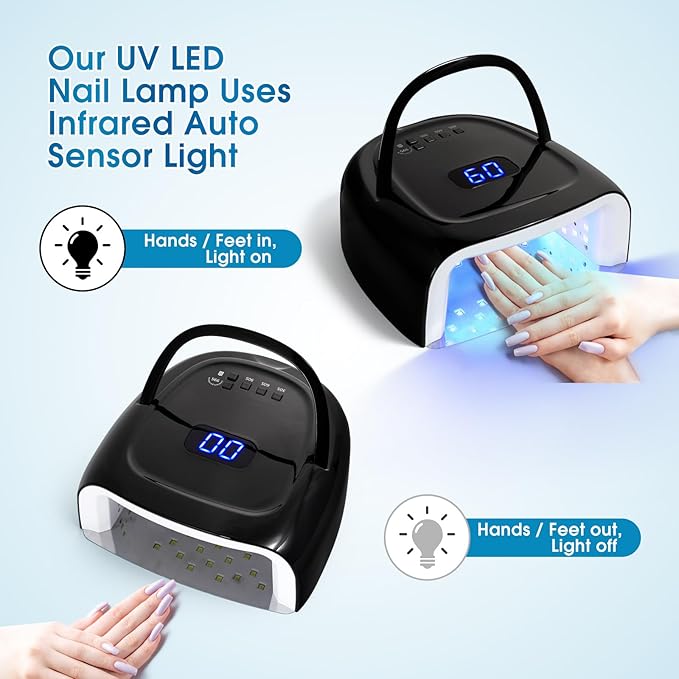 60W Rechargeable LED Nail Lamp Cordless Gel Lamp with Portable Handle &amp 42pcs Lamp Beads Automatic Sensor UV LED Nail Dryer 4 Timers Professional UV Light for Gel Nails