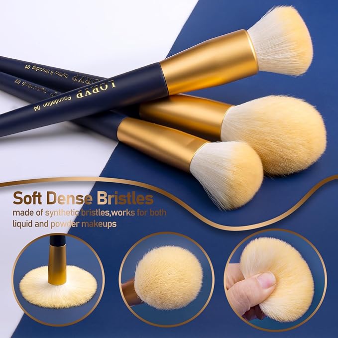 LORYP Makeup Brushes Set Labeled 18 Piece Face and Eye Brush Set Ultra soft hair Foundation Concealer Blush Contour Blending Eyeshadow Blue Brush kit