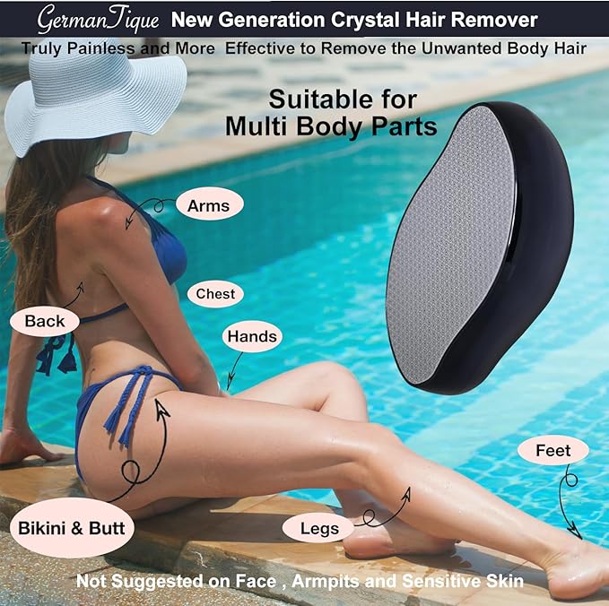 Crystal Hair EraserNatural Crystal Hair RemoverReusable Painless Nano Glass Hair Removal Device Without ShaverGentle Crystal Epilator and Exfoliator for Soft Silky Skin(Black)