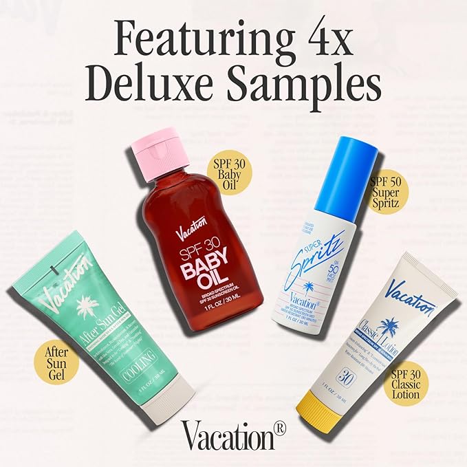 Vacation Sun Belt Sampler Includes Baby Oil SPF 30 Super Spritz SPF 50 Face Mist Classic Lotion SPF 30 After Sun Gel?œFestival Friendly??Fanny Pack