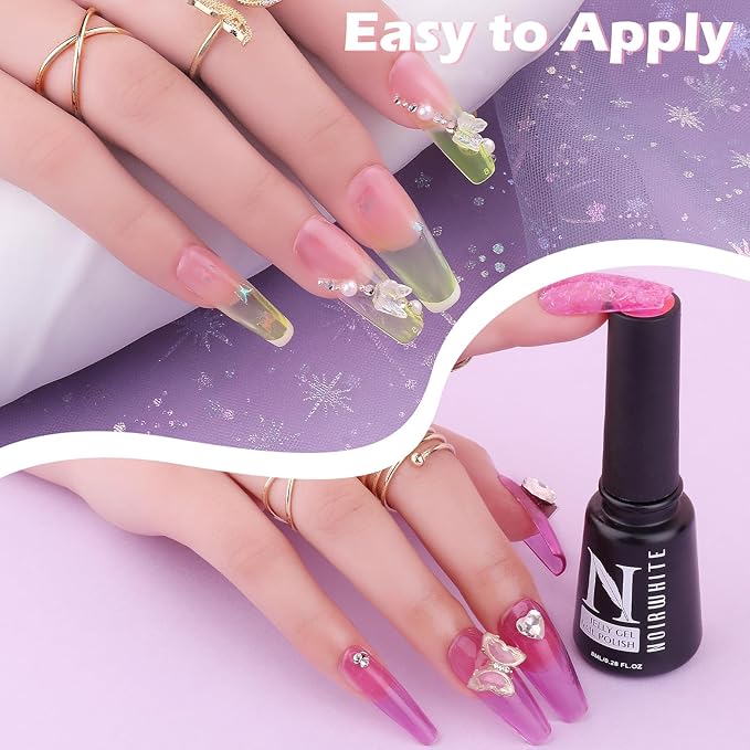 Jelly Gel Polish 20 Colors Trendy Neon Jelly Gel Nail Polish Kit Glossy Crystal Transparent Gel Polish Nude Pink Purple Green Blue Yellow Red Colors Nail Polish Set Soak Off UV LED