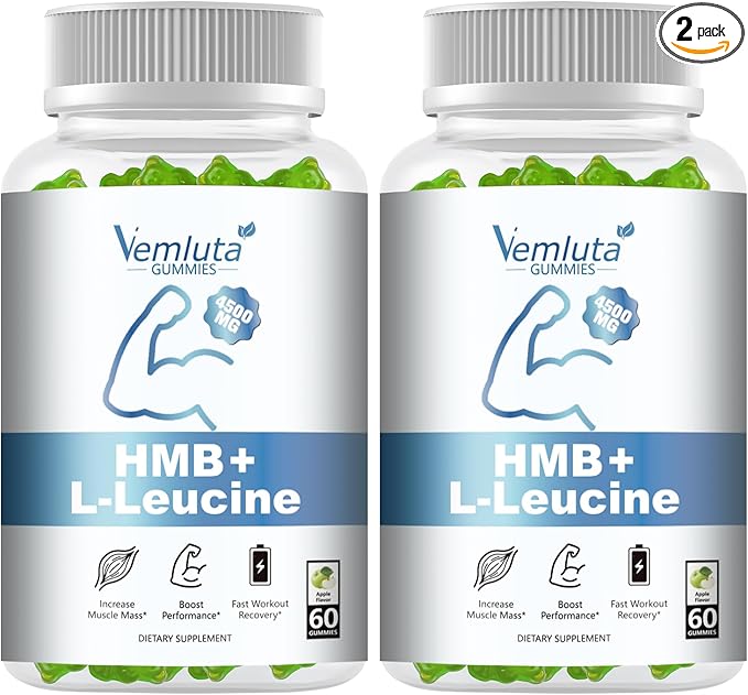 2 Packs HMB and Leucine Supplements Gummies for Men Women - 4500MG HMB ï¼?Leucine for Muscle Recovery &amp Growth Support Non-GMO Gluten-Free Adults &amp Elder Apple Flavor 120 Counts