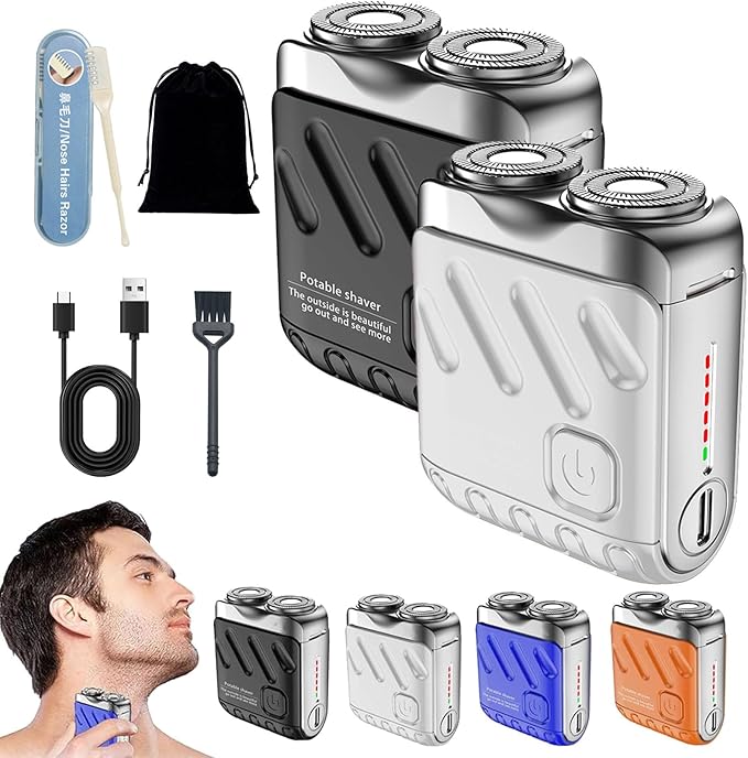 Mini Shaver Small Steel Cannon Suspended Magnetic Blade Shaver Mini Electric Explosive Shavers for Men Waterproof USB Fast Charging Compact Travel Size (2PCS-B-C)