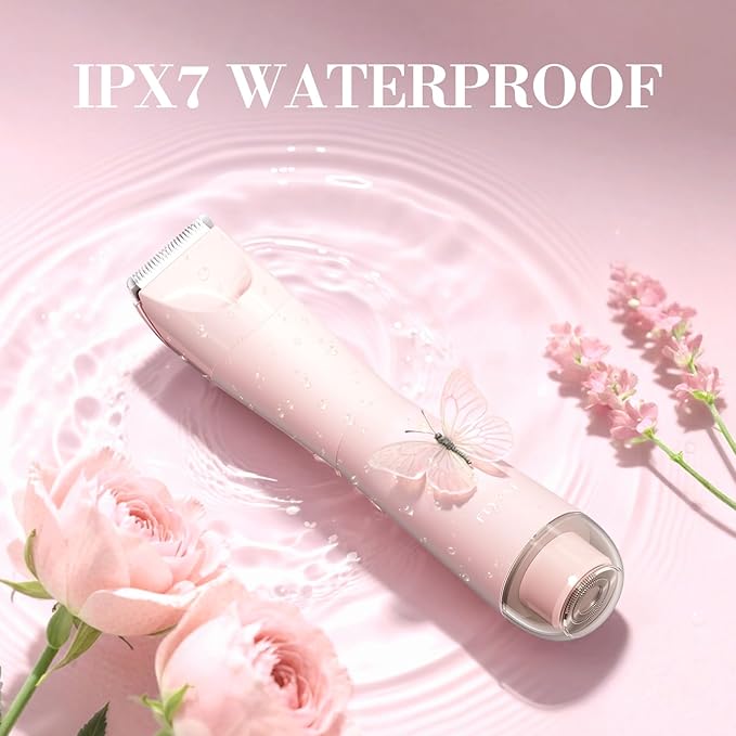 Bikini Trimmer for Women 2 in 1 Electric Shaver for Women Pubic Hair Trimmer Waterproof IPX7 with LED Bikini Razor for Leg Arm Underarm Bikini Area Pull Bows Gift Box for Friends (Rose Pink)