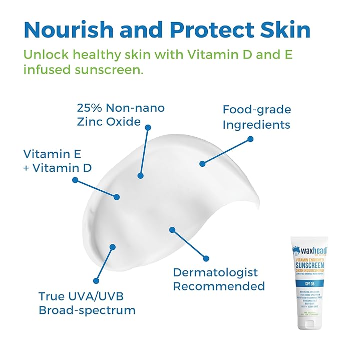 Waxhead Non-Nano Zinc Oxide Sunscreen EWG Sunscreen with Zinc Oxide for Face + Body Mineral Natural Non-Toxic Pure Sunblock Biodegradable Cream Lotion Sun Block Tattoo Eczema Vitamin D + E (4oz)