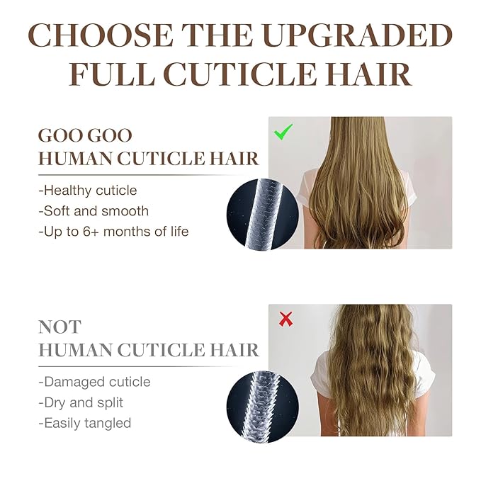 GOO GOO Invisi Edge Clip in Hair Extensions Set 22inch 160g 4pcs Injected Seamless PU Clip ins and 3pcs Classical PU Clip ins Virgin Real Human Hair #(T17/22) P60