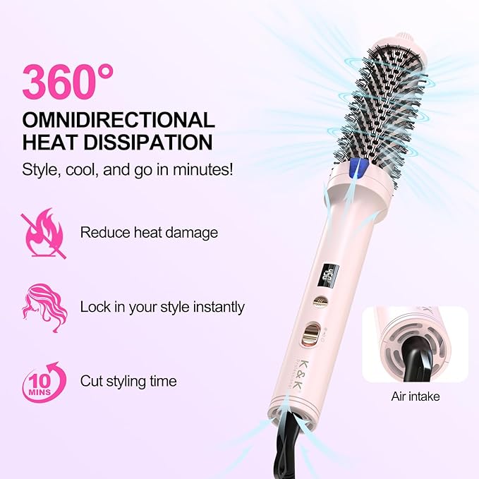 K&ampK 1.5 inch Blowout Look -Thermal Brush Creates Root Volume &amp Loose Curls Volume Curls Dual Voltage Cool-AIR TECH Hair Styling Tool