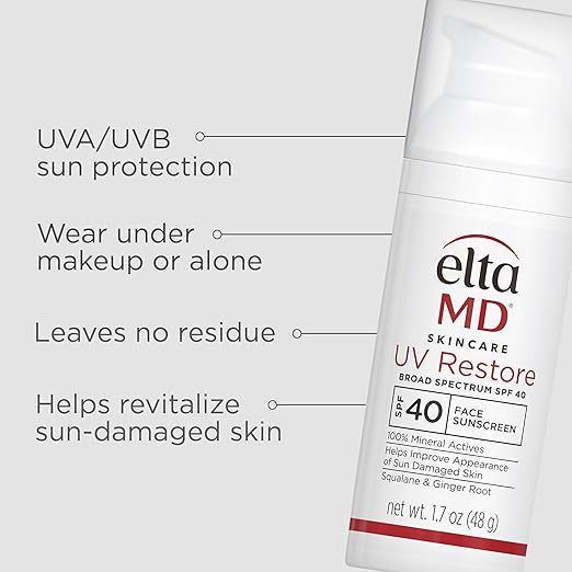 EltaMD UV RestoreFace Sunscreen SPF 40 Mineral Sunscreen for Sun Damaged Skin Repair Anti-Aging Zinc Oxide Sunscreen Formula