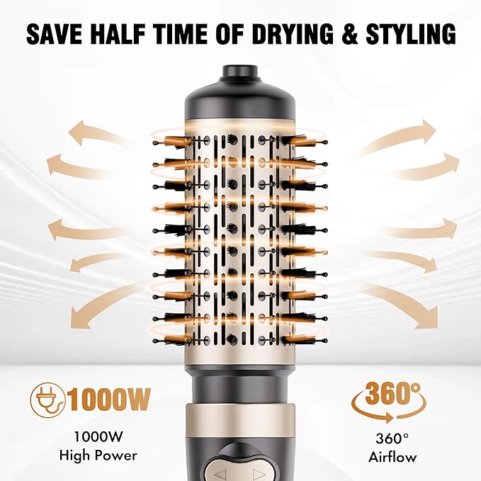 DAILYLIFE Rotating Hair Dryer Brush Hot Air Brush with 2 Brushes (1.5 &amp 2) ALCI Safety Plug and Ionic Technology More Shine and Less Frizz