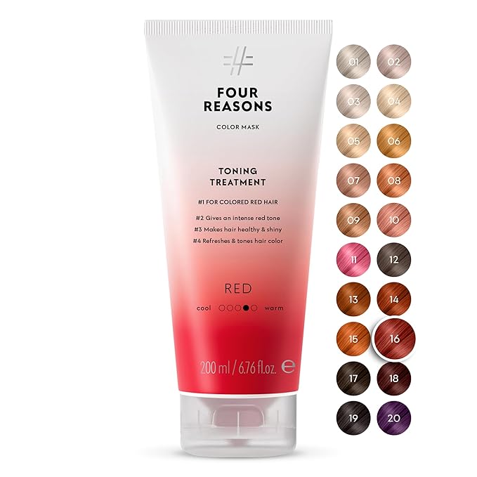 FOUR REASONS Color Mask - Red - (27 Colors) Toning Treatment Color Depositing Conditioner Tone &amp Enhance Color-Treated Hair - Semi Permanent Hair Dye Vegan and Cruelty-Free 6.76 fl oz
