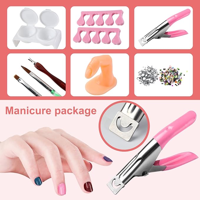 Nail Kit Set Professional Acrylic with Everything 12 Glitter Acrylic Powder Tips Decoration DIY Nail Art Tools &amp Supplies for Beginners