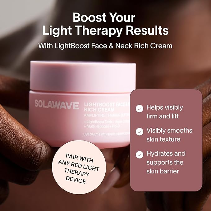 Solawave LightBoost Rich Cream for Face &amp Neck | Boosts Effects of Red Light Therapy | Daily Anti Aging &amp Skin Firming Moisturizer | Reduces Appearance of Fine Lines &amp Wrinkles Increases