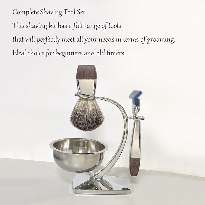 Shaving Kit with Badger Hair Shaving Brush Soap Bowl Stylish Shaving Set and StandShaving Handle Compatible with Fusion 5 Safety Razor for Men's Gift