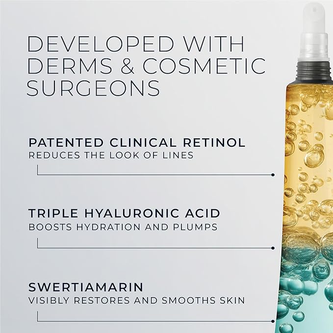 RoC Derm Correxion Fill + Treat Advanced Retinol Serum Wrinkle Filler Treatment with Hyaluronic Acid for Crow's Feet 11 Wrinkles &amp Laugh Lines (.5 fl oz) with Retinol Packette (Packaging May V