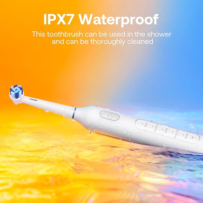 Bitvae R1 Rotating Electric Toothbrush for Adults and Kids with 60-Day Battery Life 8 Brush Heads Rechargeable Power Toothbrush 5 Modes Brushing Timer White