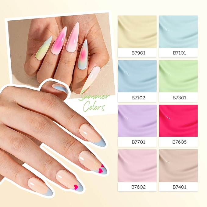 MelodySusie Plant Based Gel Nail Polish SetSpring and Summer Macaron ColorsHema FreeSoak Off UV LED Gel Polish Nail Art Manicure Salon DIY at Home 8Pcs 10ml/0.34 fl oz