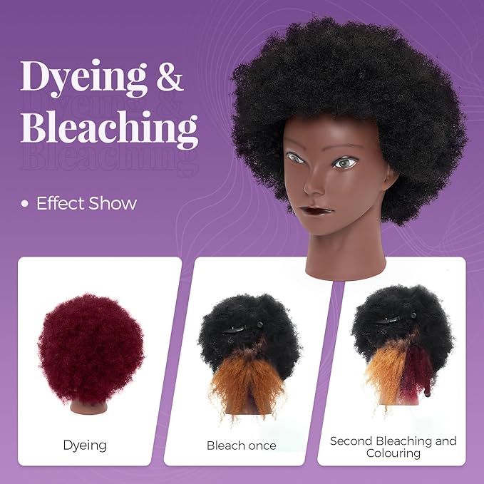 100% African Mannequin Head Human Hair4C Afro Curly Cosmetology Manican Manikin Doll Head with 47??Mannequin Head StandTable CalmpBraiding Set for Display Practice Braiding Styling Training
