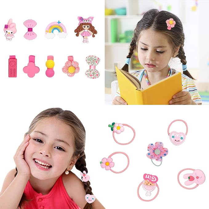 Hair Accessories Set with Jewelry Box - Hair Clips Barrettes Ties Bows for Girls Ages 3-12