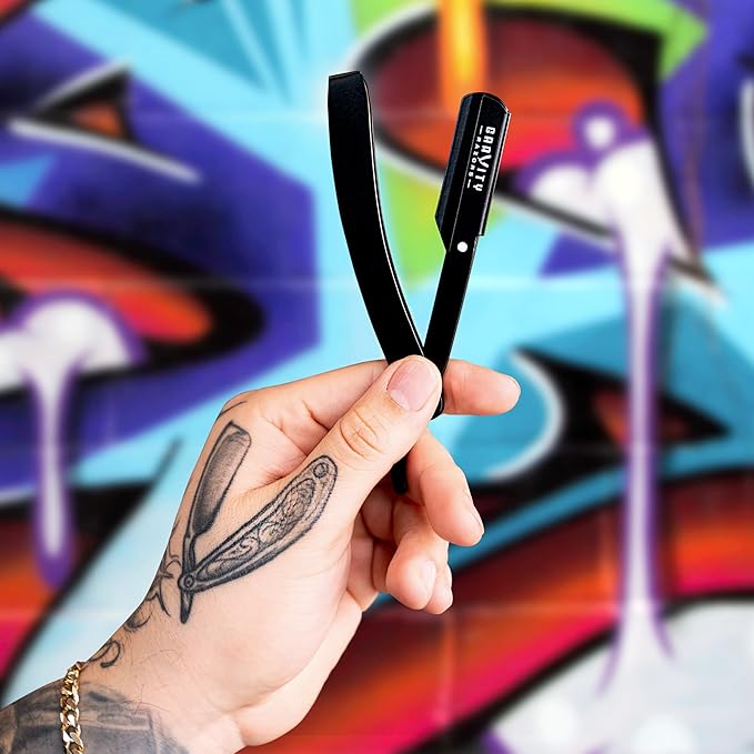 GRAVITY RAZORS Professional Straight Razor Kit ? Minimal Exposure Includes 10 Premium Blades 0.5mm Exposed Black