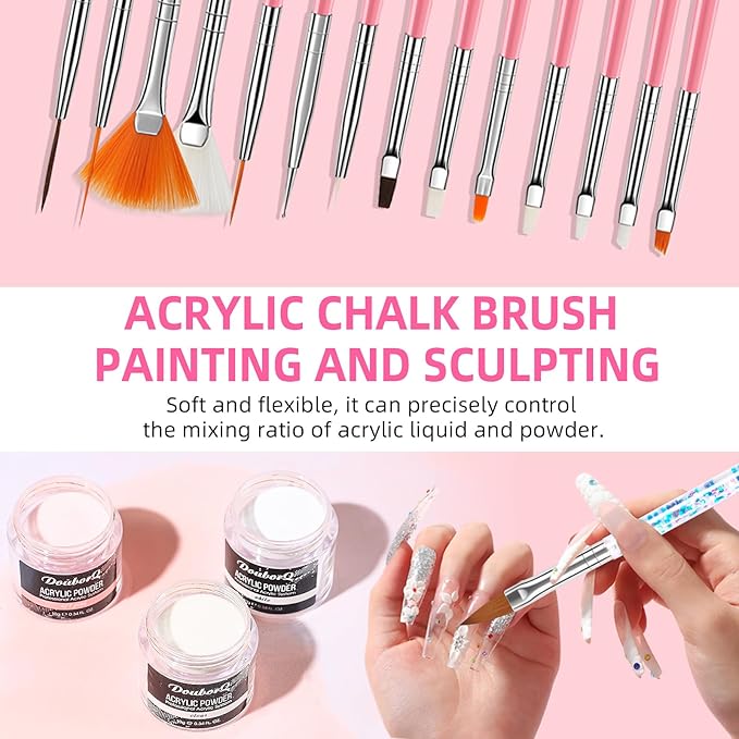 Acrylic Nail Art Kit-Nail Art Manicure Set Acrylic Powder Brush Glitter File French Tips U V Lamp Nail Art Decoration Tools Nail Drill kit for beginners with everything at home (White)
