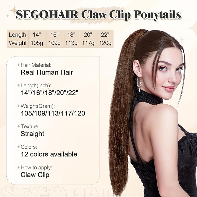 Human Hair Ponytail Extension with Claw Clip Natural Look Soft Ideal for Dates Weddings Parties Gifts - 22 inches 120g Medium Brown
