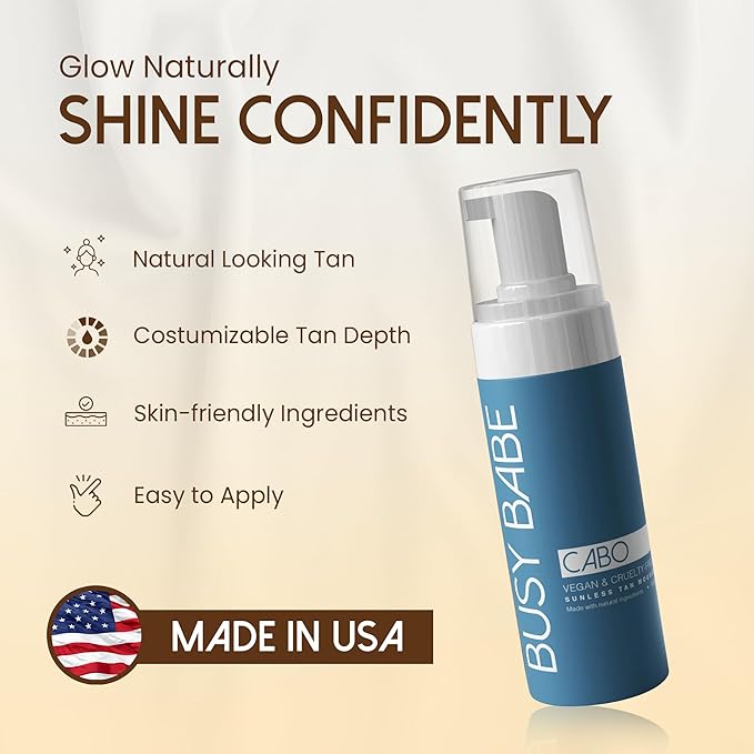 CABO Tanning Mousse Self Tanner With Mitt - Achieve a Gorgeous Flawless Tan Sun-Kissed Glow for All Skin Types and Tones Sunless Tanning Mousse for Undertone (DARK BRONZE 200ml)