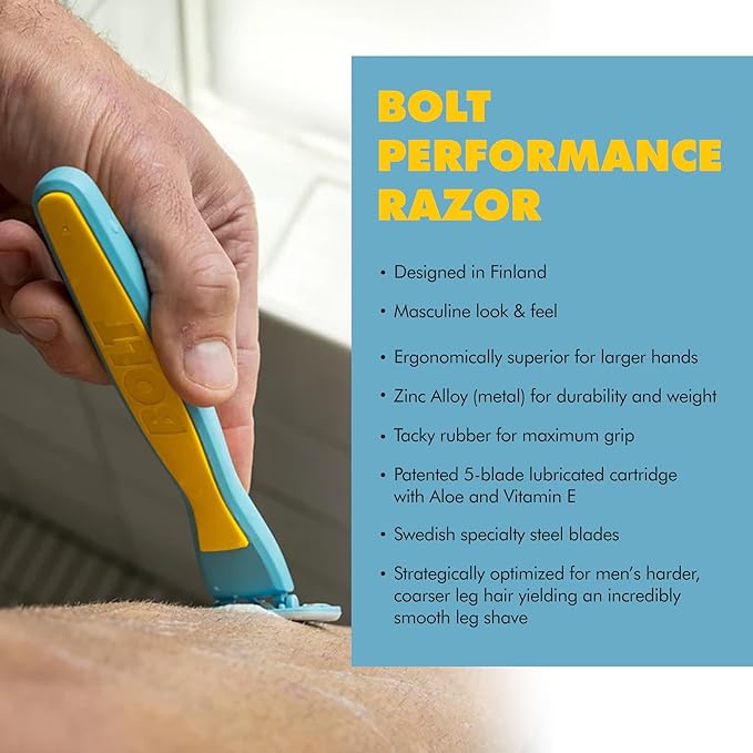 Performance Razor for Men?™s Leg Head Chest &amp Arm Shaving ? Ergonomic Zinc Alloy Handle 5-Blade Cartridge with Aloe &amp Vitamin E Designed for Coarse Hair ? With 2 Cartridges