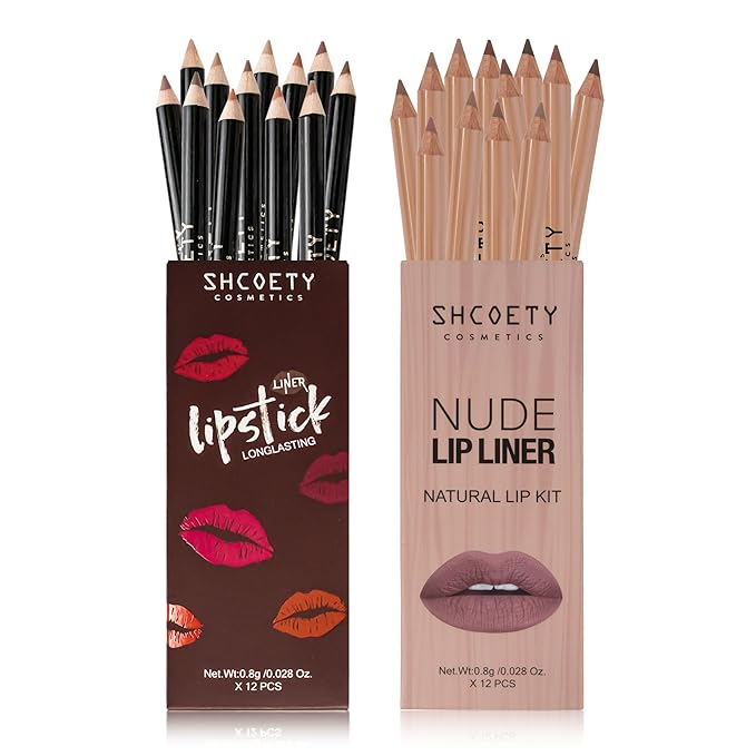 24 pieces lip liner set matte non-stick cup matte lipstick lip liner set women's lip linerValentine's Day gift (Set C SH8007X+8084X)