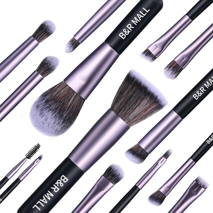 B&ampR MALL Makeup Brush Set with LED Mirror ? Supper soft Brushes for Flawless Foundation Concealer Eyeshadow &amp More | Lightweight Versatile Perfect for On-the-Go Touch-Ups (Purple Black)