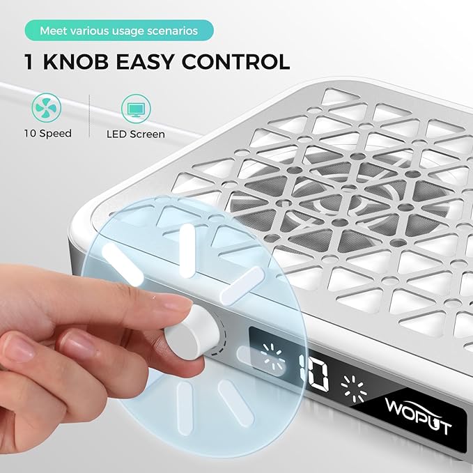 Nail Dust Collector 1600PA Professional Nail Vacuum Dust Collector Fan with Filter Papers (30 Pcs) for Acrylic Nail Polishing &amp Manicure at Nail Salon &amp Home - White