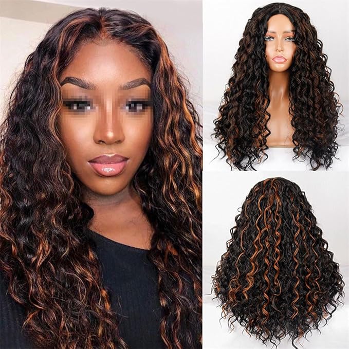 Azedssw Black Blond Split Afro Wig Long Curly Wig Natural Synthetic Hair For Ladies Party Bob Wig