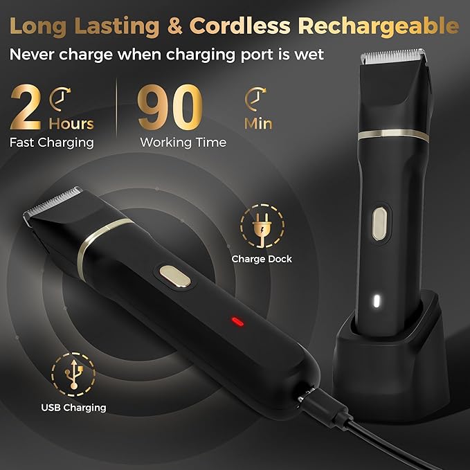 Bikini Trimmer for Women 5-in-1 Waterproof Electric Razors for Women Painless Pubic Hair Trimmer Rechargeable Electric Shaver Bikini Razor with Travel Case Body Shaver &amp Face Nose Trimmer Bl