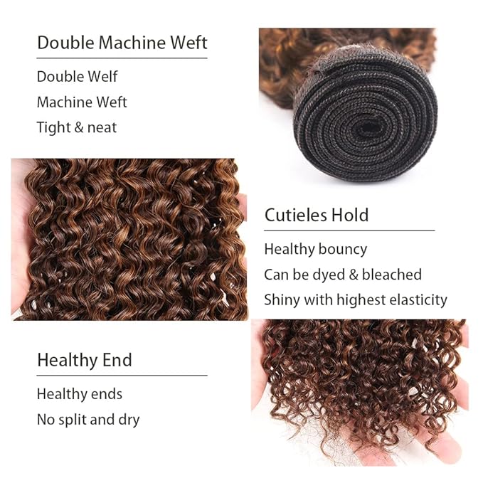 P430 Highlight Brown Bundles Human Hair Kinky Curly 3 Bundles 20 22 24 Inch Unprocessed Brazilian Virgin Remy Dark Brown Kinky Curly Bundle Human Hair Extensions