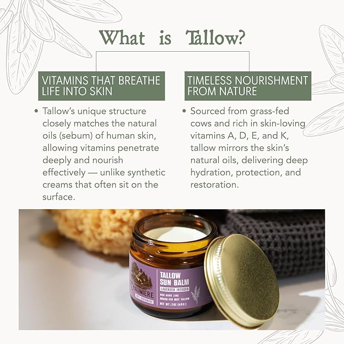 Lavender Tallow Sunscreen SPF 50 ? Grass-Fed Beef Tallow Balm with Carrot Seed Oil &amp Non-Nano Zinc ? Organic Face &amp Body Moisturizer Reef Safe Naturally Scented ? 2.5oz x 3 Made in USA