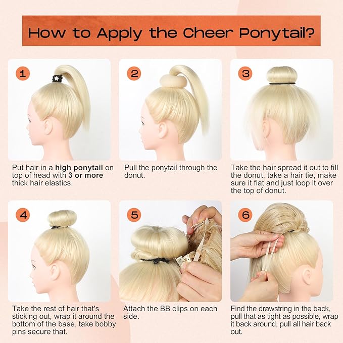 SEIKEA Cheer Ponytail Hair Piece 16 Ash Blonde Straight Cheerleader Hairpiece Ponytail Extension for Cheerleader Competition Dance