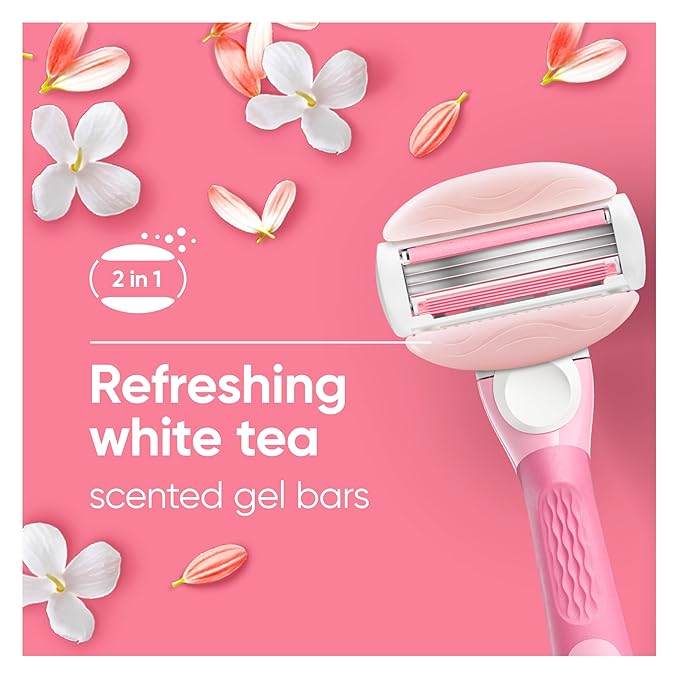 Venus ComfortGlide White Tea Women's Razor Blades with Built-in Shave Gel Bars 8 Razor Blade Refills