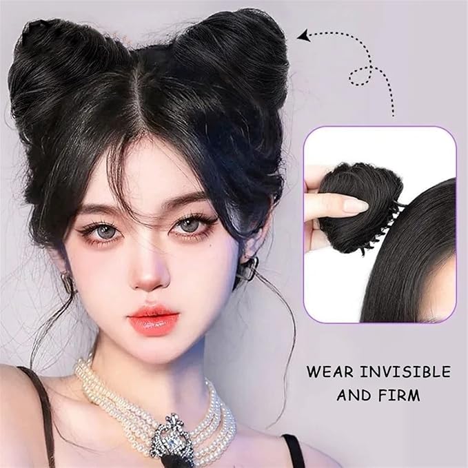 Messy Bun Hair 2 PCS Mini Claw Clip in Messy Hair Bun Extensions Wig Accessory for Women Girls Cat Ears Hair Donut Chignon Synthetic Hair Pieces Bun Extension Real Human Hair Buns (Color : Natural bl