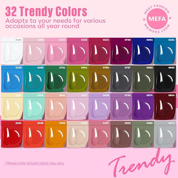 MEFA 32 Colors Gel Nail Polish Kit with U V Light 54 Pcs Nude Pink Popular Gel Nail Polish Starters Set Essential Manicure Tools Nails Art Decorations DIY Gifts