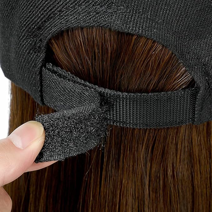 Women's Short Bob Wigs Baseball Cap with Hair Girls Wig Hats Straight Hair Wavy Natural light brown
