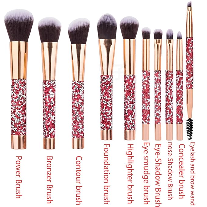 Glitz and Glam Essentials Makeup Brushes 1 Set Rhinestone Makeup Brush Set Professional Beauty Cosmetic Brushes with Bag for Face Make Up Tools (pink)