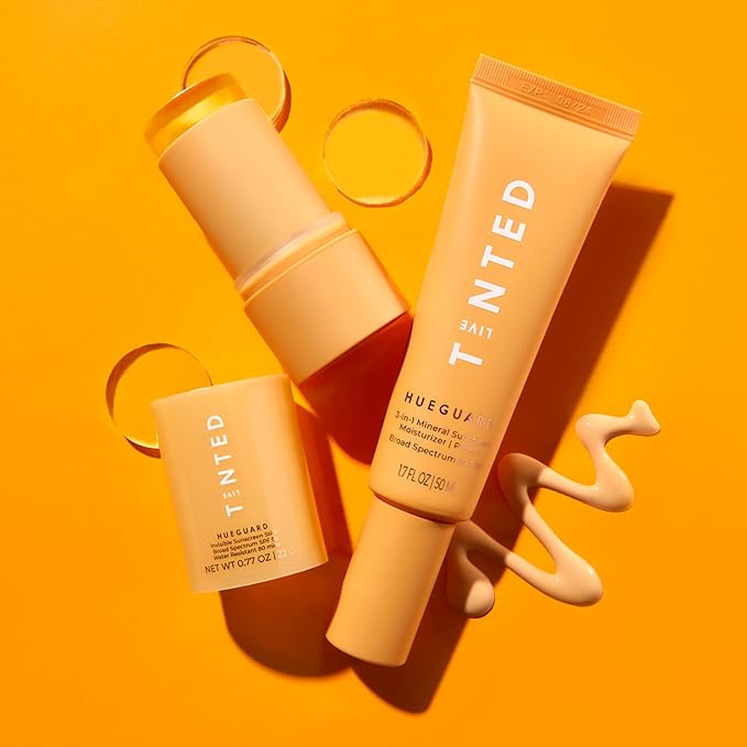 Live Tinted Hueguard Invisible Sunscreen Stick SPF 50: Waterproof Sweatproof Body and Face Sun screen Stick Roll On Sun Screen No White Cast &amp Hydrating Tinted Sunscreen Reef Friendly 0.77oz