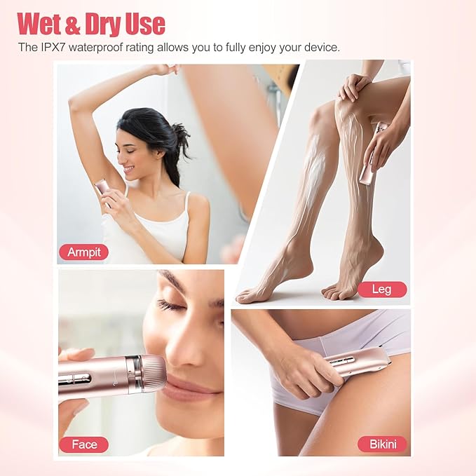 Bikini Trimmer for Women 2 in 1 Dual Head Womens Electric Shaver Electric Razors for Pubic Hair IPX7 Waterproof Rechargeable Facial Hair Removal for Shaving Underarm Leg Arm Body Face Rose Gold